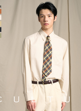 【100%新疆长绒棉】CULTUM复古风水洗磨毛纽扣领衬衫男长袖衬衣