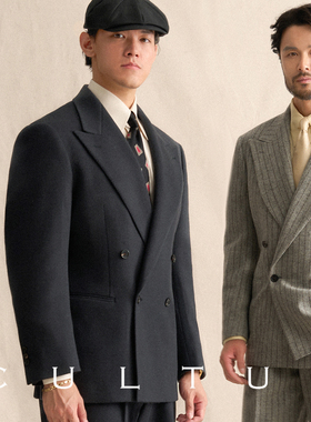 【1930s 全羊毛斜纹面料】CULTUM秋冬加厚双排扣戗驳领西服套装男