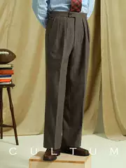 【British Tweed Herringbone Pattern】Cultum Thickened Vintage Wool Double Pleated High-Waisted Men's Casual Trousers