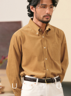 【纯棉灯芯绒】CULTUM纽扣领长袖衬衫男士休闲宽松复古IVY风衬衣