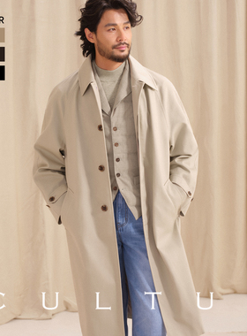 【全羊毛内胆】CULTUM100%骑兵斜洗水棉巴尔玛肯风衣男中长款外套