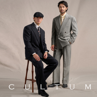 CULTUM秋冬加厚条纹双排戗驳领西服套装 480g重全羊毛 男 1930s