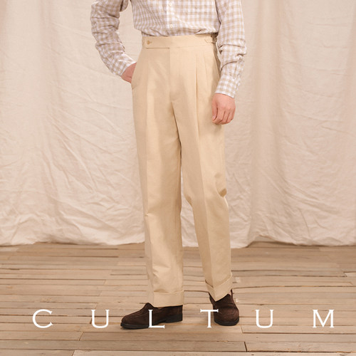 CULTUM棉麻混纺巴黎扣双褶男西裤