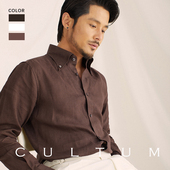 CULTUM 100%法国亚麻复古绅士商务休闲衬衫 男领扣尖领透气衬衣夏