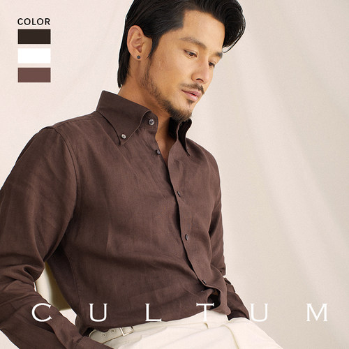 CULTUM亚麻复古商务休闲尖领透气