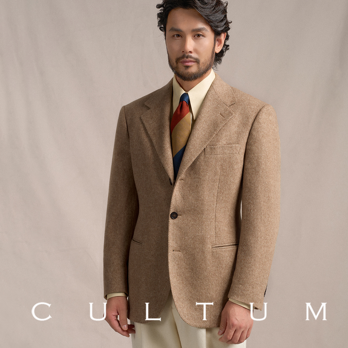 CULTUM50羊毛斜纹复古平驳领西装