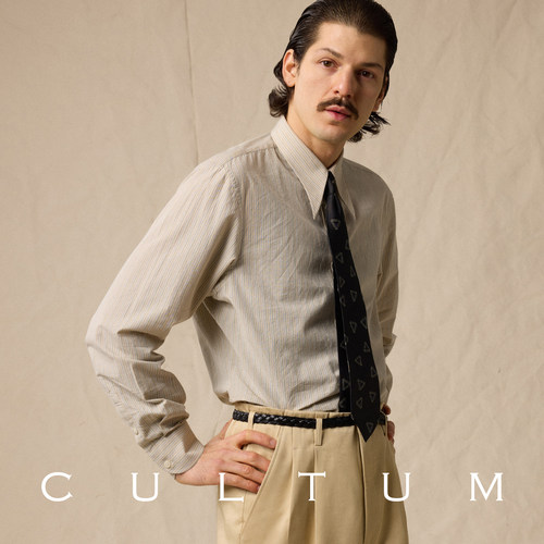 1930s复古纯棉彩铅条纹尖领衬衫