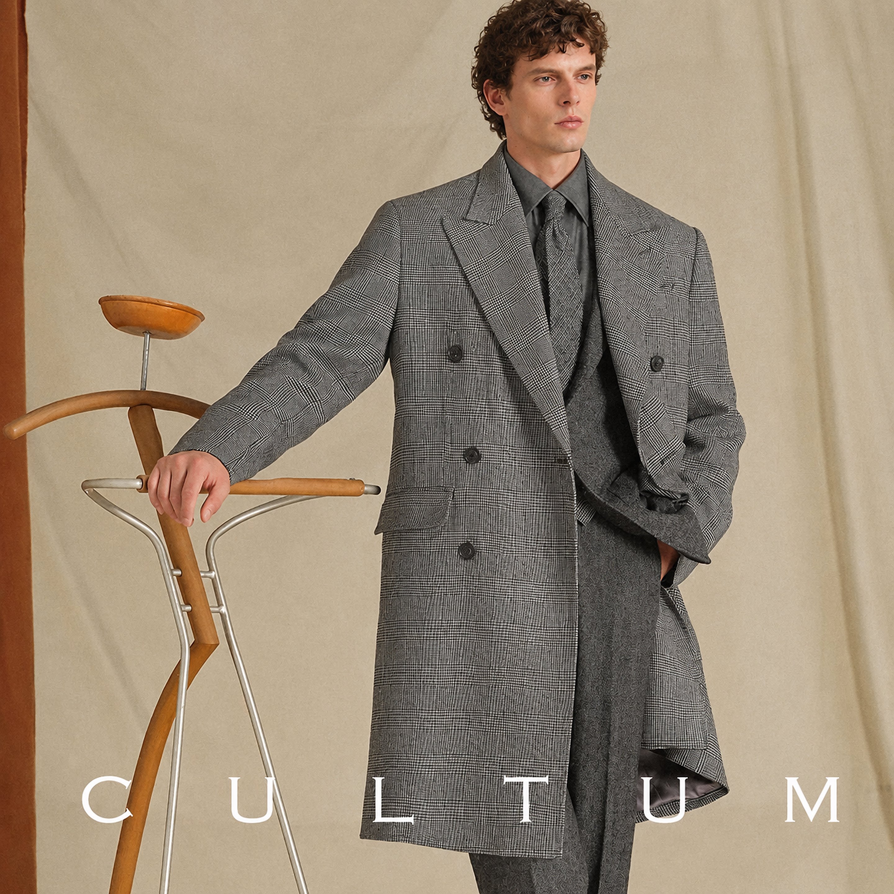 【澳洲精纺羊毛】CULTUM意式黑白亲王格戗驳领柴斯特大衣外套男