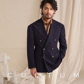 强捻面料 绅士盔甲 CULTUM亚麻混纺透气布雷泽双排扣西服男