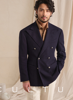 【绅士盔甲 强捻面料】CULTUM亚麻混纺透气布雷泽双排扣西服男