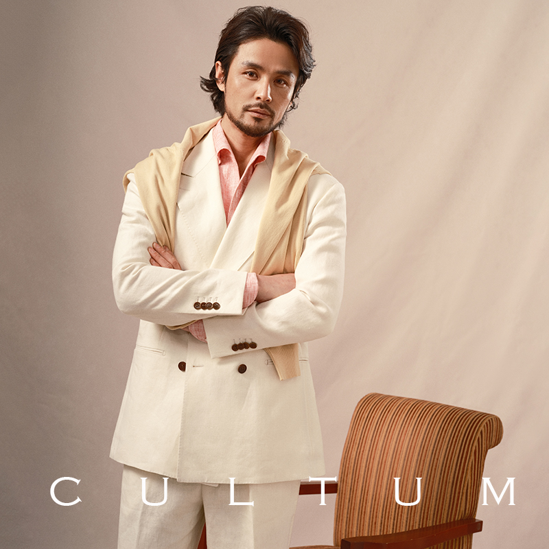 thumbnail for CULTUM French linen light and breathable Naples casual suit suit men's double-breasted lapel collar suit