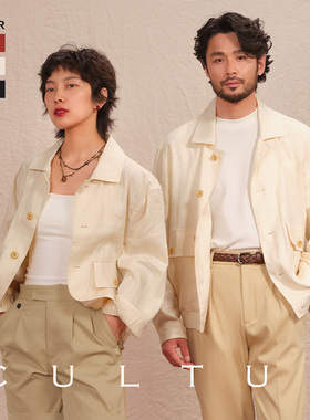 【透气法国全亚麻】CULTUM复古宽松翻领网球A2飞行员夹克外套男