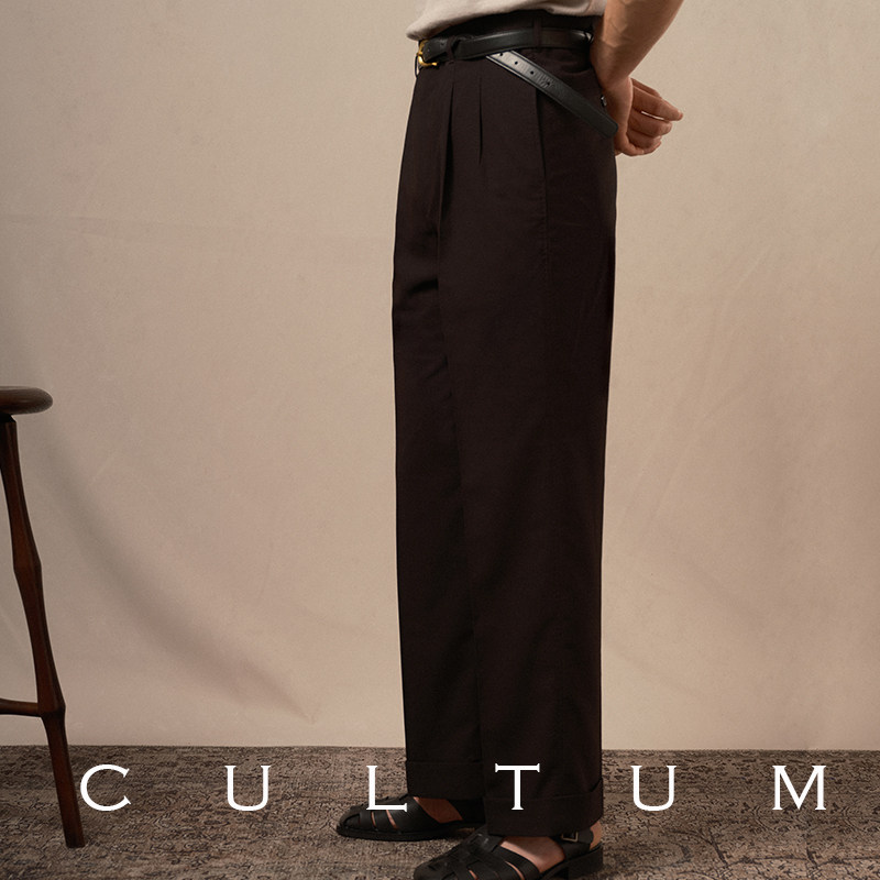 CULTUM免烫轻薄透气好莱坞裤西裤男士高腰宽松阔腿裤休闲复古裤子