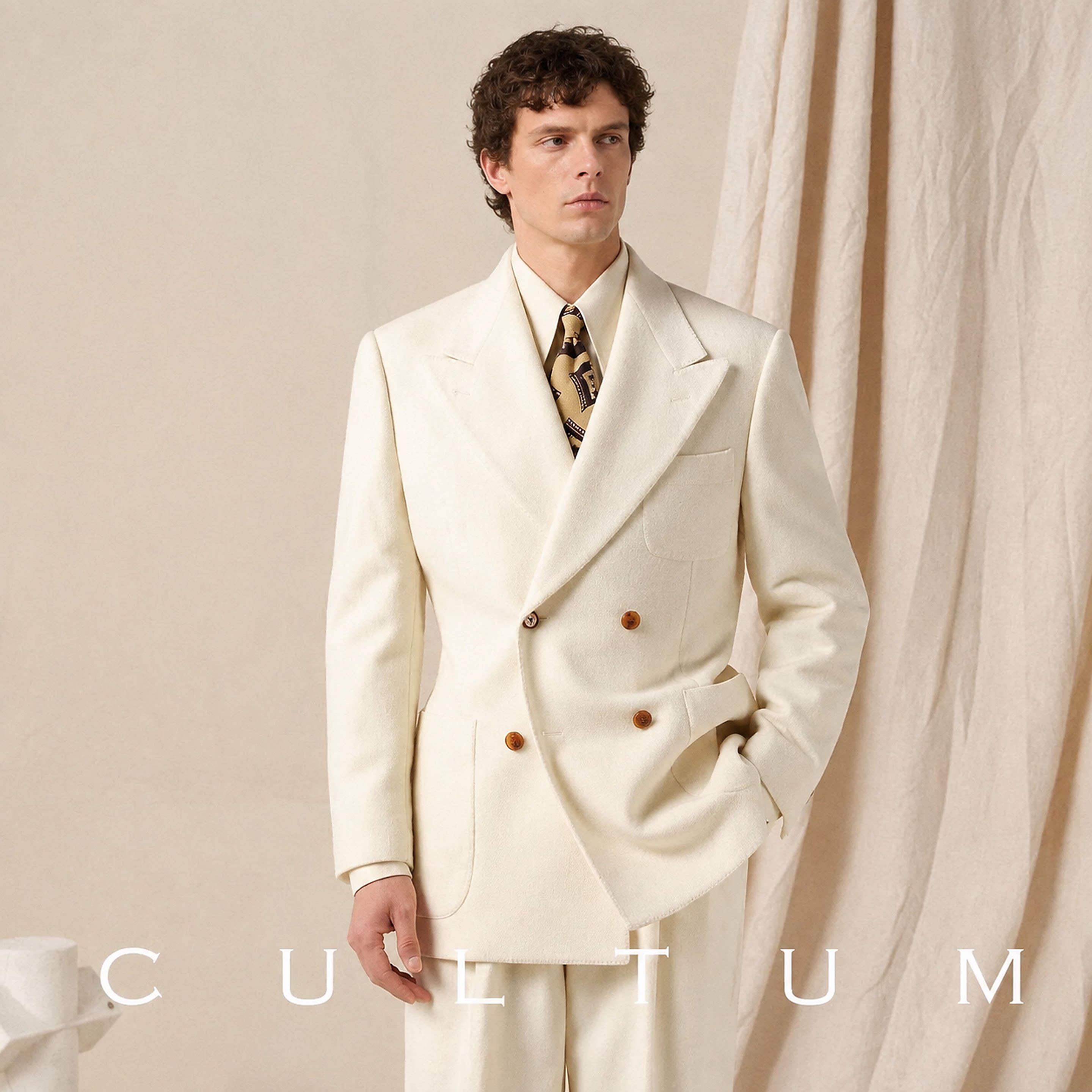 CULTUM 1930s加厚全羊毛呢优雅复古西服套装男双排戗驳领结婚西装