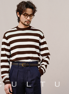 CULTUM ROWING CLUB 海军布列塔尼条纹圆领长袖针织衫男ivy海魂衫