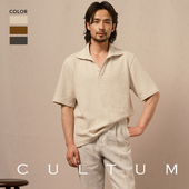 宽松休闲复古纯色短袖 CULTUM柔软轻薄立体条纹透气针织POLO衫 男士