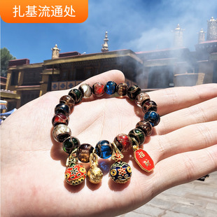 拉萨流通处直邮 扎基正品 香灰琉璃手串女男多宝手链吞金兽手串