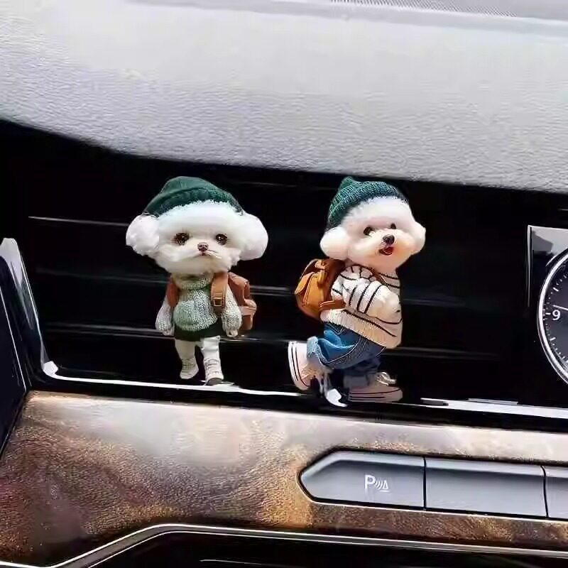 创意小狗汽车出风口香水夹亚克力平面可爱泰迪车载内饰品香薰摆件