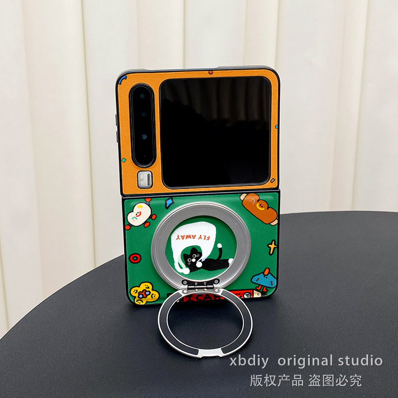 360度旋转支架适用三星zflip765折叠屏PuraX手机壳novaflip小米mixflip2袋子黑猫pocket2荣耀magicvflip2保护