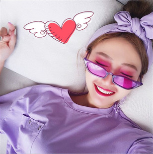 欧美新款原宿街拍复古猫眼凹造型小框太阳眼镜网红同款透明紫墨镜