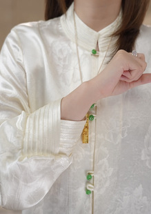 Miss.Z 醋酸缎面提花压褶袖 衬衫 c4911 中式