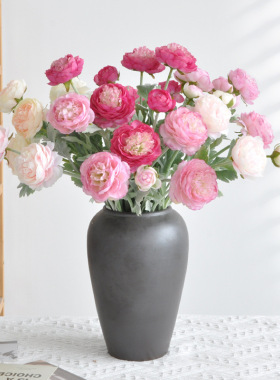 拾心缘 洋牡丹仿真花植绒摆件3头千姿露莲家居客厅装饰假花摆件