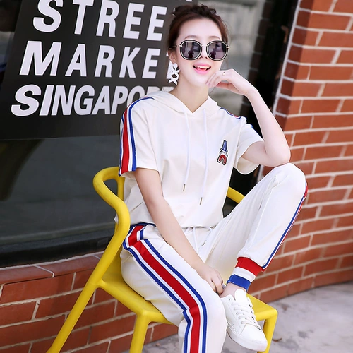 浣纱溪 Летний модный комплект с капюшоном, спортивный костюм, в корейском стиле, короткий рукав