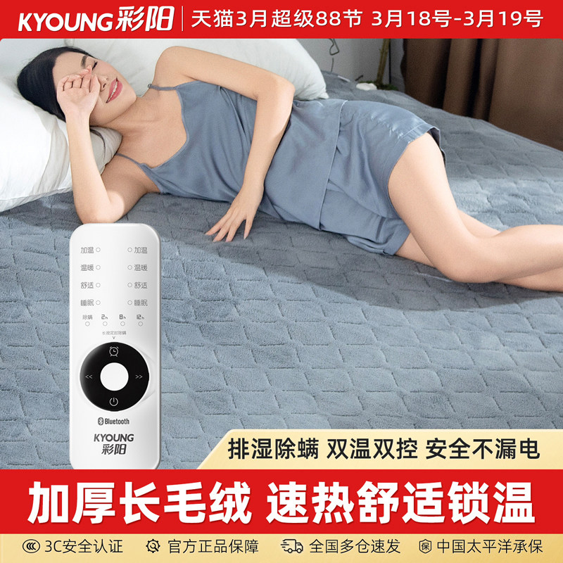彩阳电热毯单人电褥子双人双控调温学生宿舍安全加热家用除螨除湿