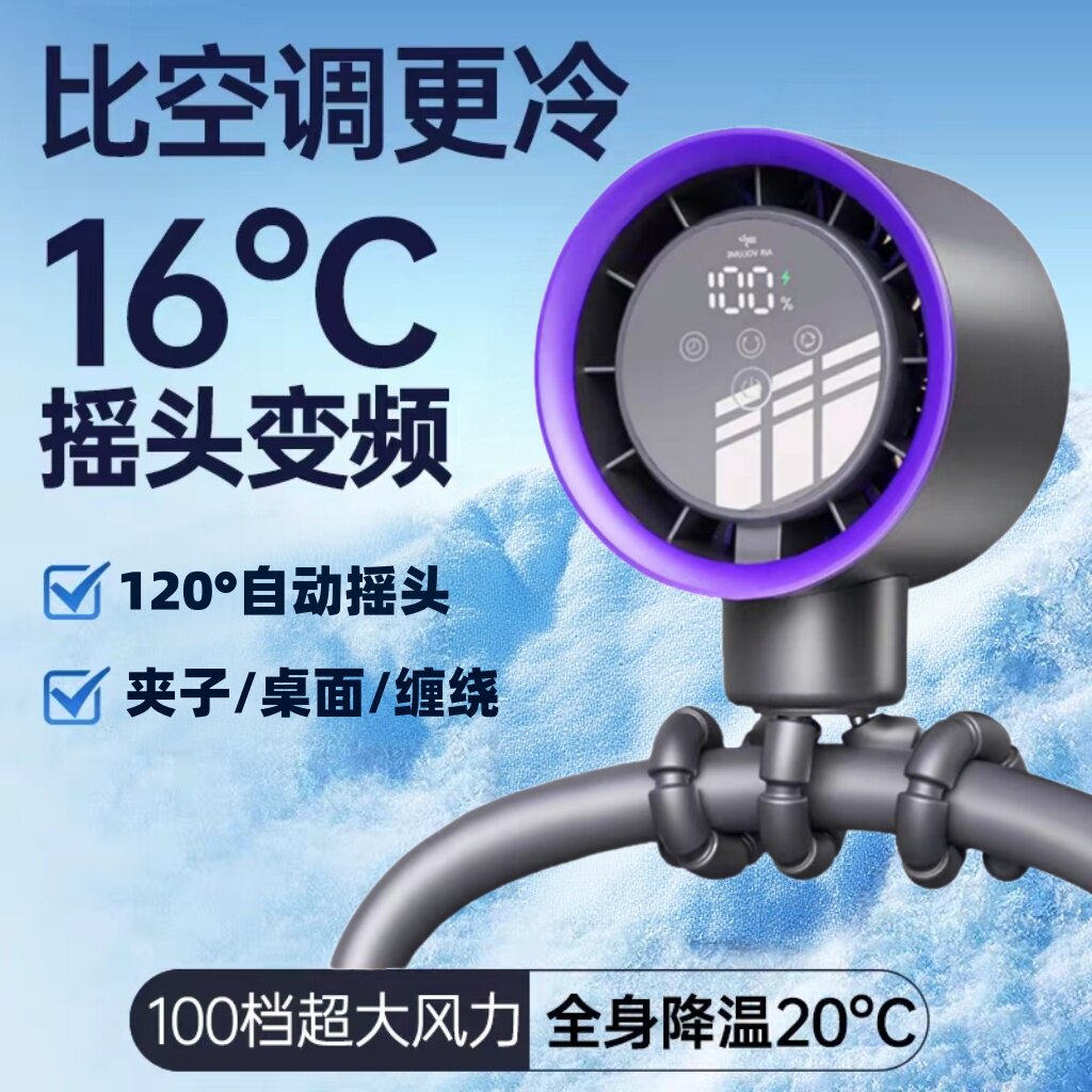 婴儿车风扇八爪鱼小风扇可摇头户外宝宝儿童无叶夹子充电便携推车