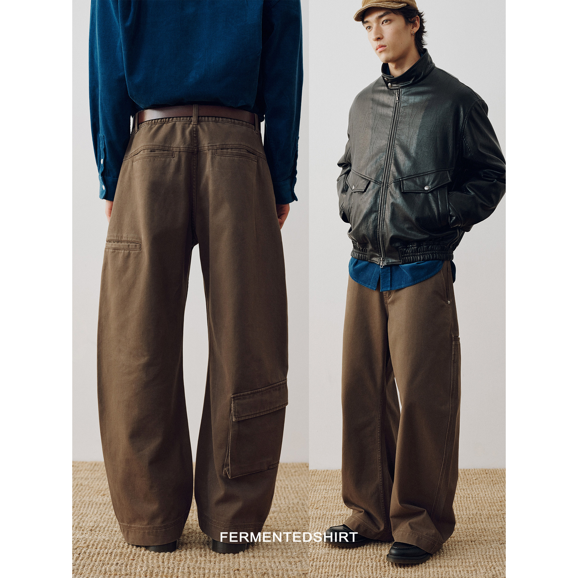 FERMENTEDSHIRT/重磅全棉水洗做旧工装设计弯刀型休闲裤