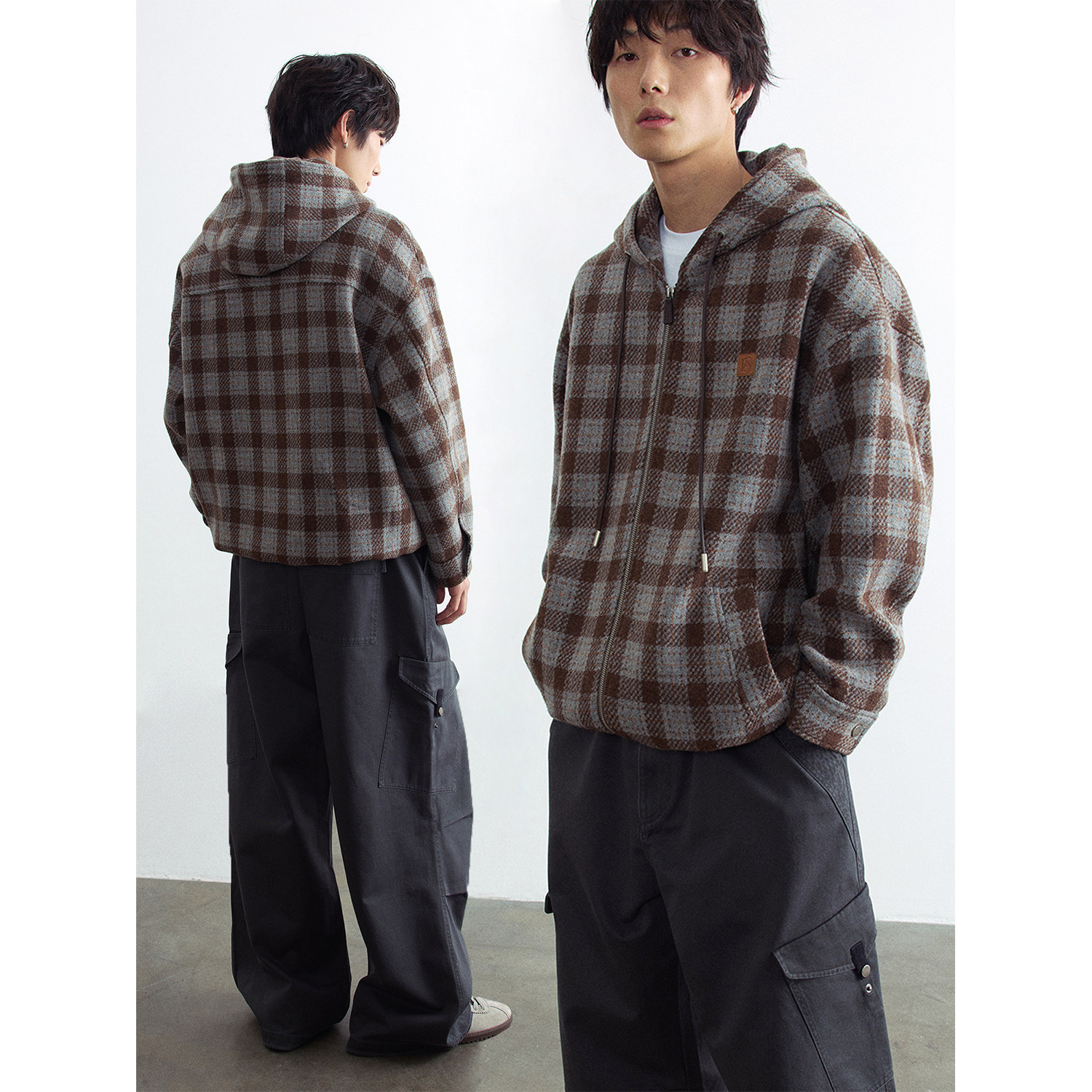 FERMENTEDSHIRT/全羊毛呢复古格纹连帽夹克尼外套,男装,毛呢大衣,淘宝优惠券,粉丝福利购,淘宝优惠卷