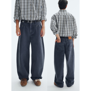 FERMENTEDSHIRT25秋冬重磅全棉法工蓝水洗复古弯刀休闲工装 长裤