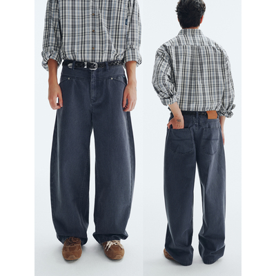 FERMENTEDSHIRT重磅全棉法工蓝水洗复古弯刀休闲工装长裤