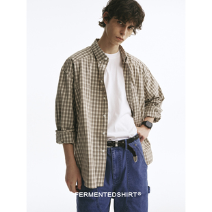 FERMENTEDSHIRT26春夏复古全棉色织格纹拼接休闲宽松长袖衬衫