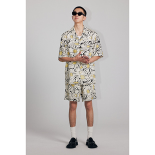 FERMENTEDSHIRT/夏雏菊印花日常度假休闲短袖衬衫短裤套装