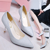 2018 Spring Glitter powder Stiletto High-heeled shoes silvery Shallow mouth Occupation Single shoes Tip Middle heel Bridesmaid Sequins Wedding shoes