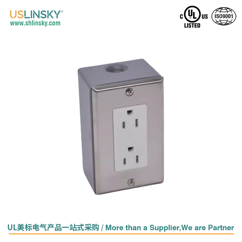 Linsky灵天UL美标明装工业风单开复古开关插座不锈钢黄铜面板插座