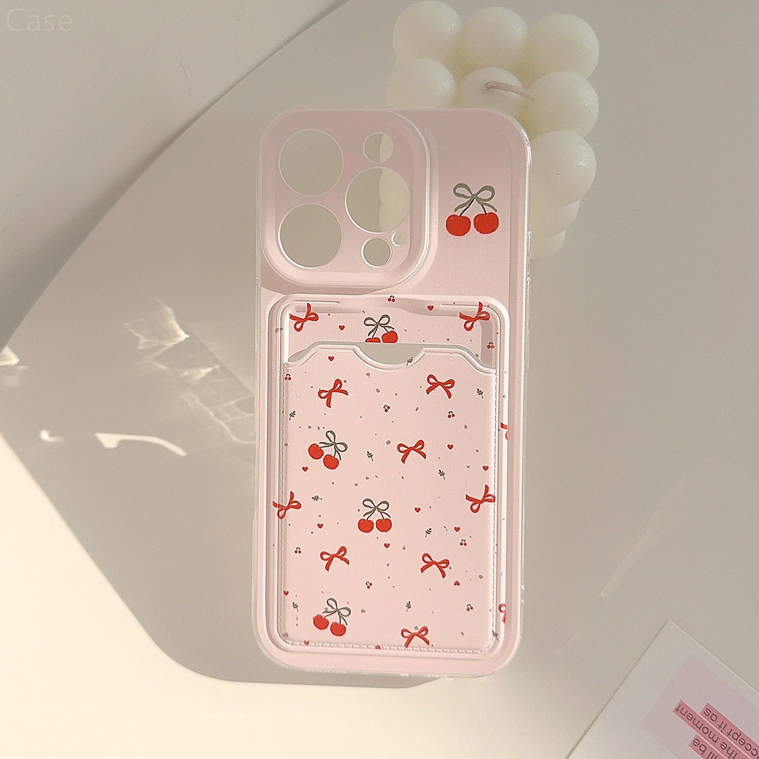 温柔ins粉色蝴蝶结樱桃适用苹果16promax手机壳iphone17新款15pro女款14简约11全包插卡包12保护套透明16甜美