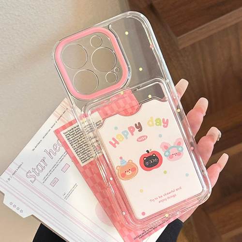 彩色波点卡通适用iphone15promax手机壳苹果16透明卡包13韩系17软