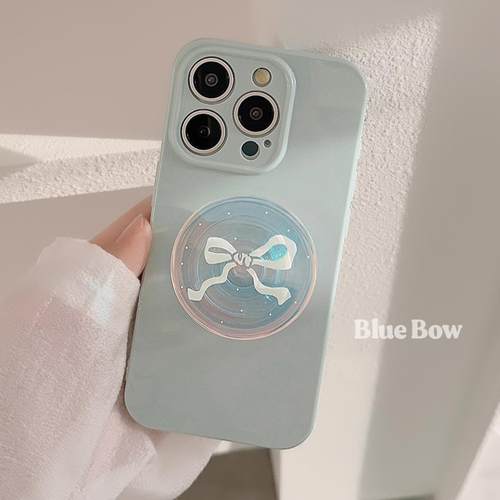 小众蓝色蝴蝶结适用iphone16苹果手机壳17promax支架13软