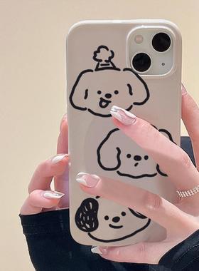 ins卡通小狗适用iPhone15pro max苹果17手机壳11网红16亮面13软14