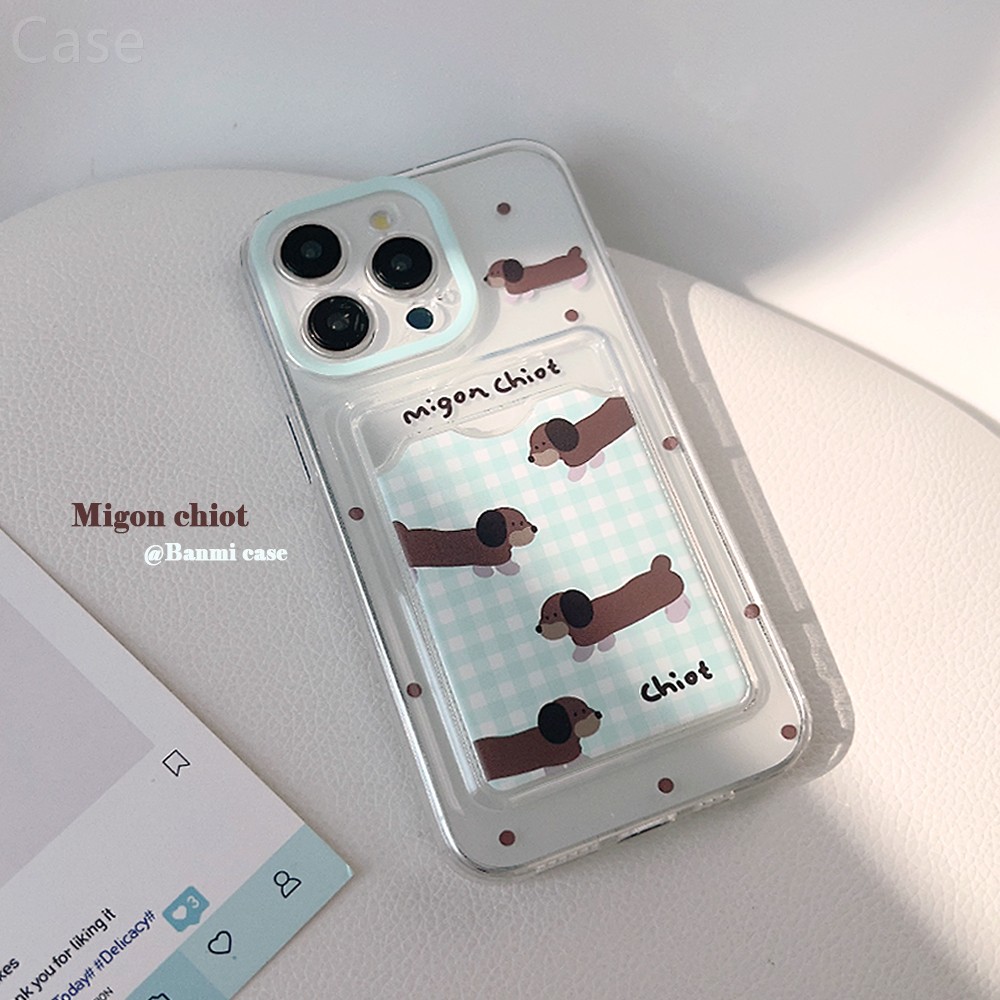小众ins腊肠小狗波点适用苹果17promax手机壳iphone13新款16pro女款12韩风蓝色格纹卡通插卡xr可爱11全包软xr