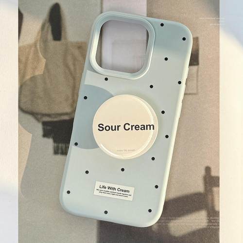 ins蓝色波点英文iphone16手机壳苹果17简约支架15pro max适用13软