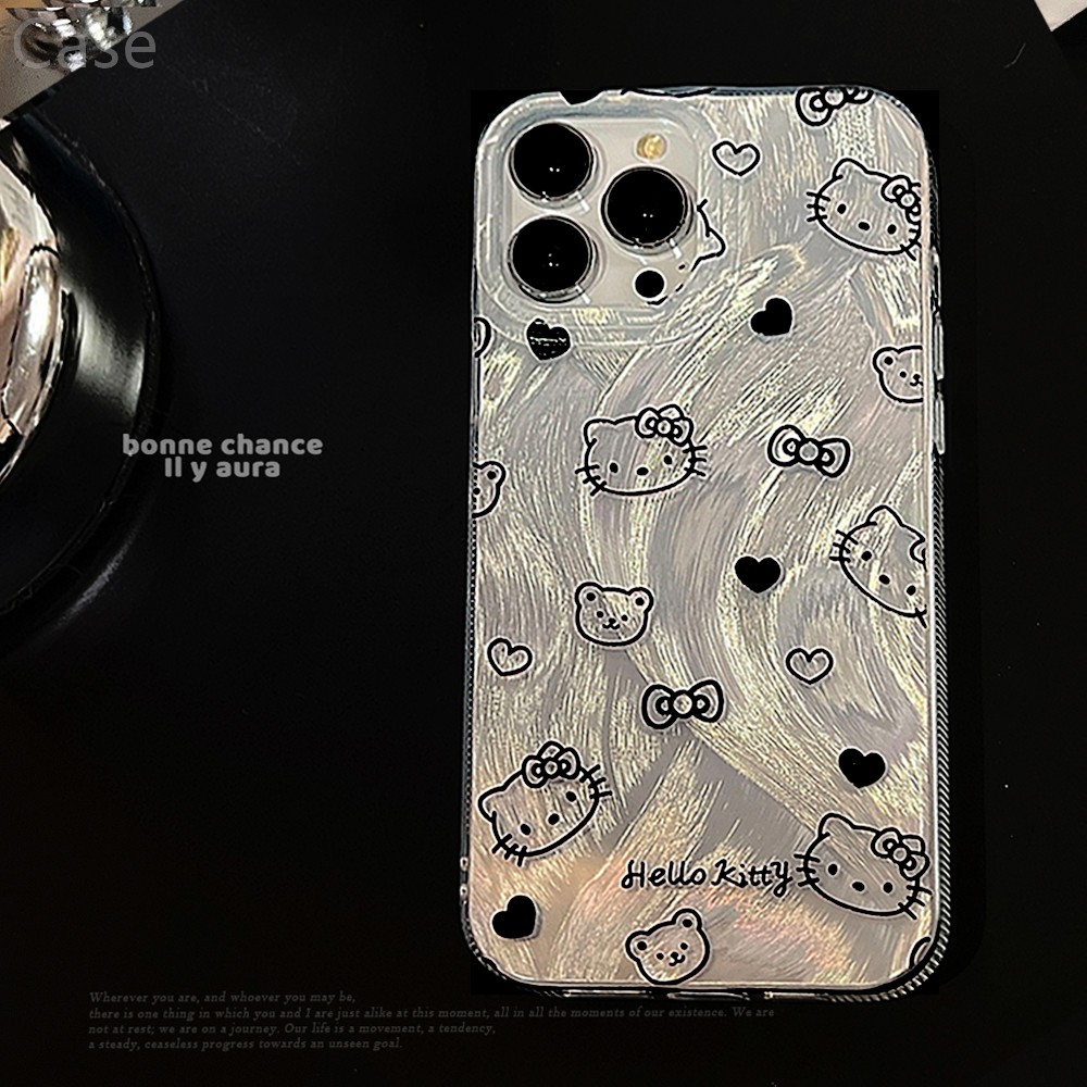 简约羽纱ins甜酷蝴蝶结猫咪涂鸦适用苹果17promax手机壳iphone17新款14pro女16创意韩系卡通11硬壳15镭射挂链