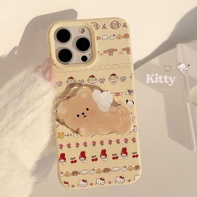 萌系小熊支架iphone15手机壳苹果17卡通16promax防摔13软