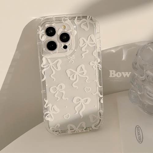 韩系适用iphone15pro手机壳白色蝴蝶结苹果16透明13全包