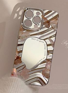 梦幻ins金色蝴蝶iPhone15pro max苹果17手机壳11镜面13电镀16气质