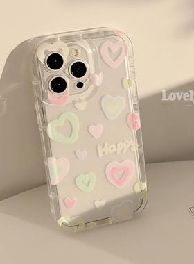 韩系适用iphone15pro手机壳彩色爱心苹果16透明1316