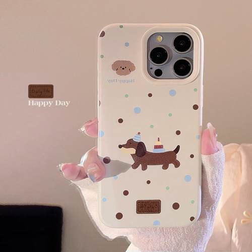 小众ins波点腊肠狗适用iphone16pro max手机壳15苹果17复古14软套