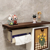 中古风姨妈巾收纳盒木板置物架厕所卫生纸湿巾储物柜纸巾盒厕纸盒